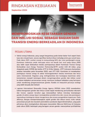 Ringkasan Kebijakan – Mempromosikan Kesetaraan Gender dan Inklusi Sosial Sebagai Bagian Dari Transisi Energi Berkeadilan Indonesia