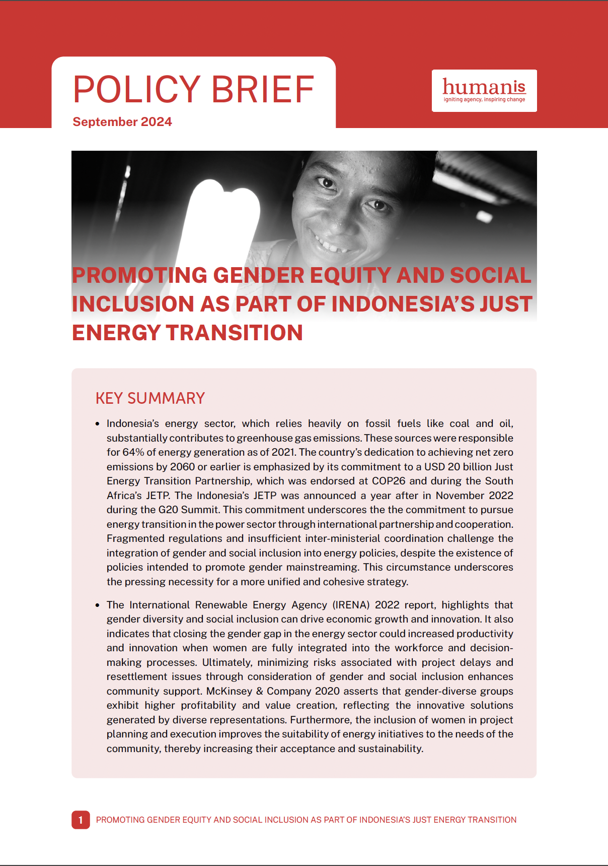 Policy Brief: Promoting Gender Equity and Social Inclusion As Part of Indonesia’s Just Energy Transition