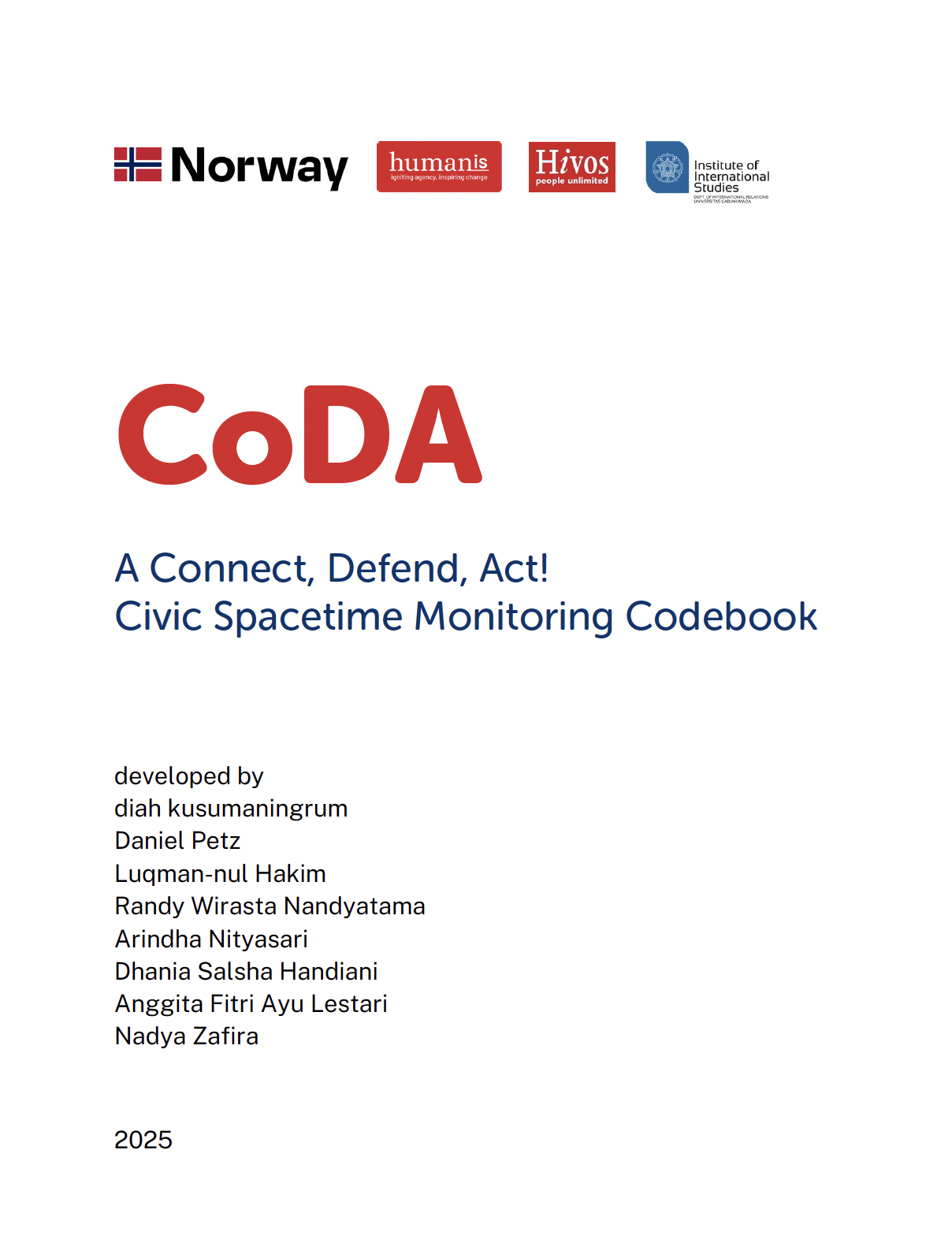 CoDA: A Connect, Defend, Act! Civic Spacetime Monitoring Codebook